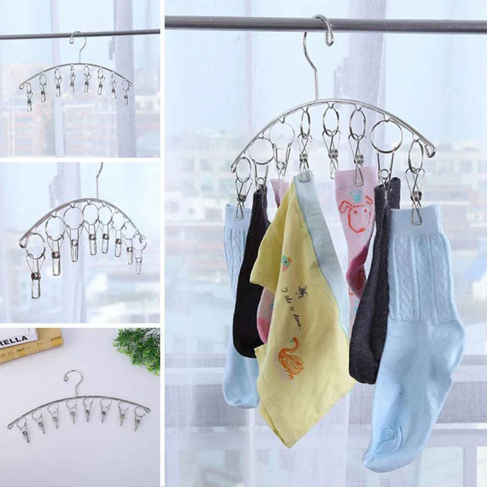 Clothes Drying Hanger with 32 Clips / 8 Clips Socks Underwear Drying Folding Laundry Hanging Rack