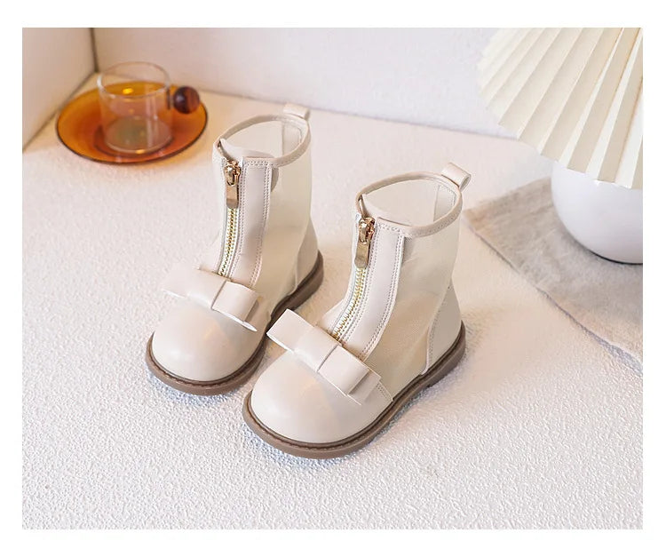 Bow Design Elegant Fashion Casual Boots for Baby  Summer New Childrens' Mesh Breathable Comfortable Princess Mid Tube Boots