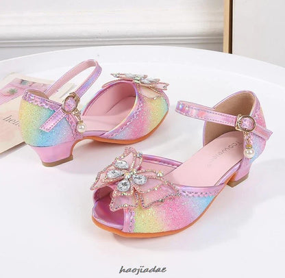 Summer High Heels Shoes for Girls Pageant Kids Sandals Child Mary Jane Shiny Princess Party Dress Up Shoes Purple Gold Pink Blue