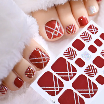 22tips/Sheet Baking Free Daisy Flower Toenail Sticker Full Cover Toe Nail Wraps Glitter Toenail Polish Strips DIY Foot Decals