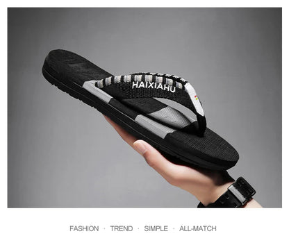 Men Slides Cloth Tape Woven Color Matching Stripe Wear-resistant Slippers Size 39-45