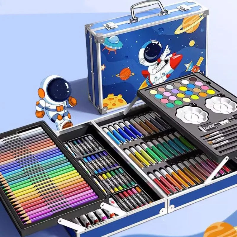 144PCS Painting Art Set Students' Art Supplies Gift Watercolor Pen Oil Pastel Colored Pencil Aluminum Case Art Painting Supplies