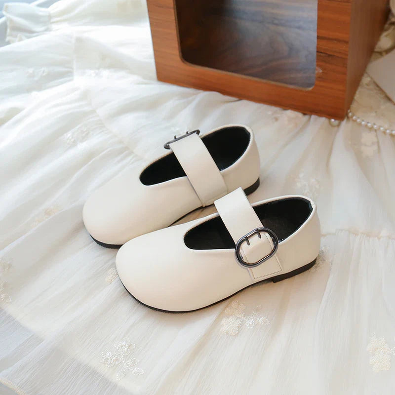 Girls' leather shoes spring new children's round toe flat fashion simple princess shoes single shoes