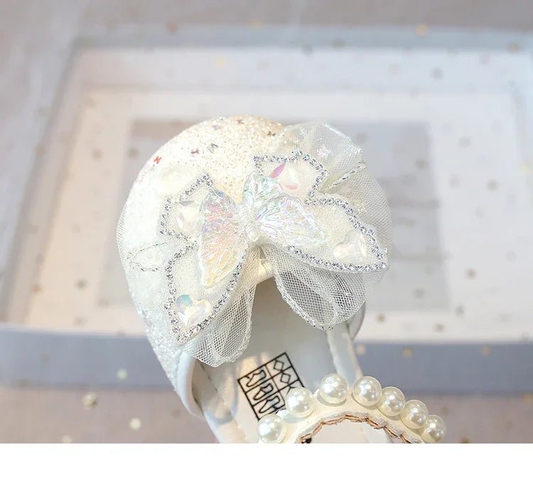 Girls Dress Shoes for Wedding Party Bling Sequins with Rhinestone Butterfly Sweet Princess Chic Kids Flat Shoes Lace Beaded