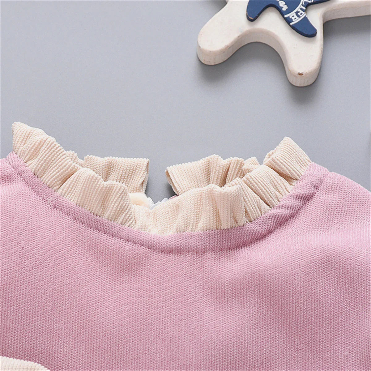 Winter Baby Girl Fleece Dress Bow Soft Standing Neck Solid Color Thickened And Warm Retro Baby Dress  (Available)