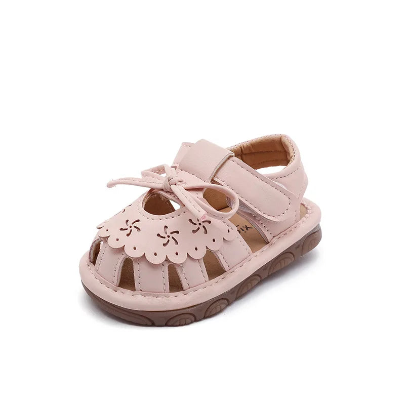 Baby Girl Sandals Summer Infant Shoes Outwear First Walkers Cute Sweet Close-toed Sandals For Girl Pink, Beige