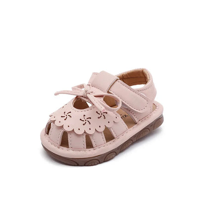 Baby Girl Sandals Summer Infant Shoes Outwear First Walkers Cute Sweet Close-toed Sandals For Girl Pink, Beige