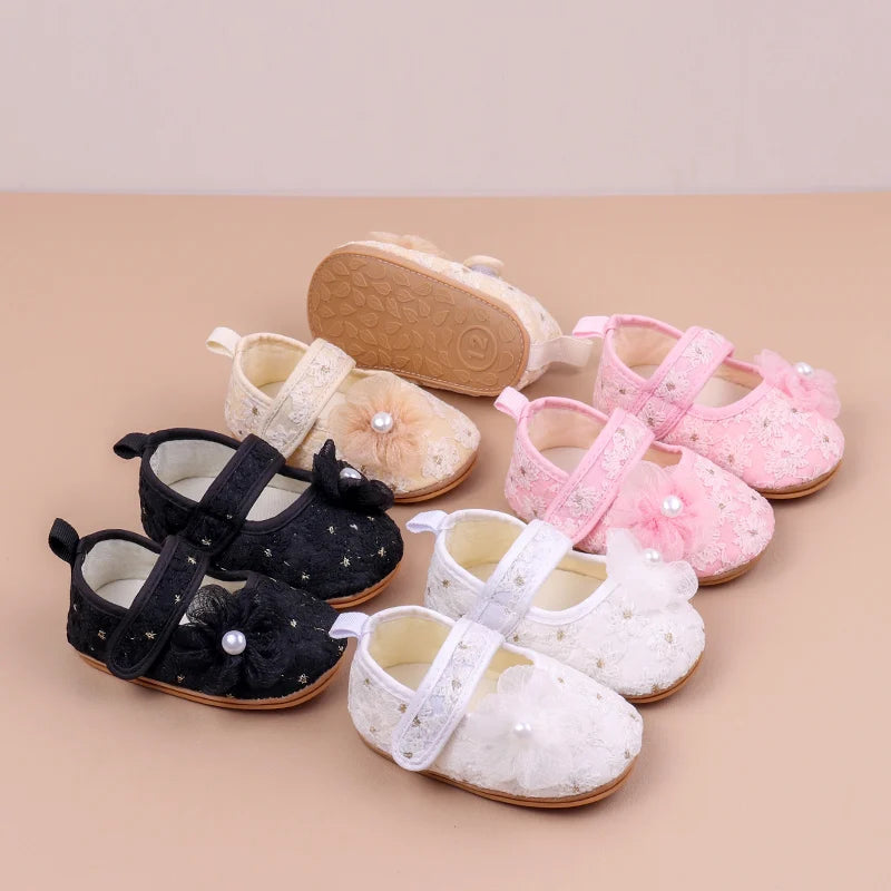 Baby Girls Princess First Walking Toddler Shoes With High Quality Embroidery Design And TPR Sole For 0-18M Baby