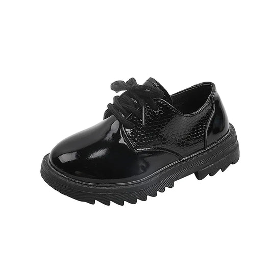 Spring Autumn Kids Shoes Solid Black Children's Fashion Casual Kids Shiny PU Little Boy Leather Shoes Toddler Lace-up Mary Janes