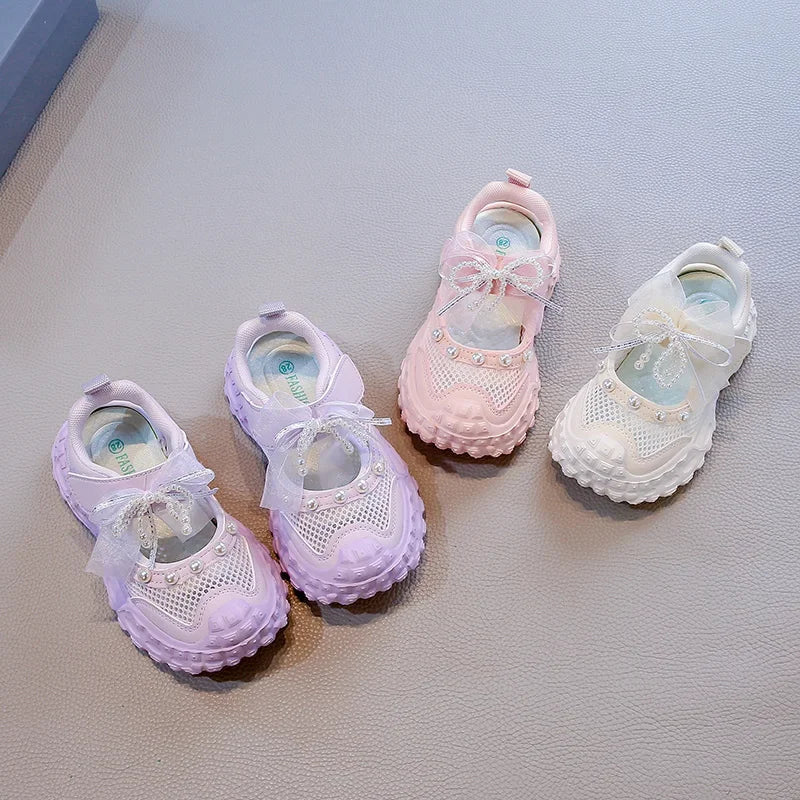 Summer Children School Running Sandals Sweet Breathable Girls Mesh Sports Sandals Non-slip Fashion Kids Princess Cut-outs Shoes