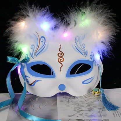 Luminous Feather Fox Mask Half Face Cat Anime Fox Mask Children Luminous Mask Eye Mask Makeup Party Role Play Props