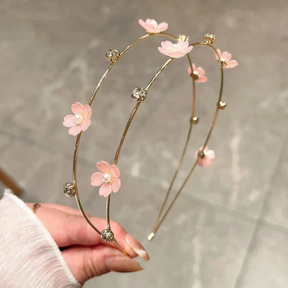 Double Layer Rhinestone Flower Hairbands for Women Fashion Elegant Metal Hair Hoop Korean Style Headwear Girls Hair Accessories