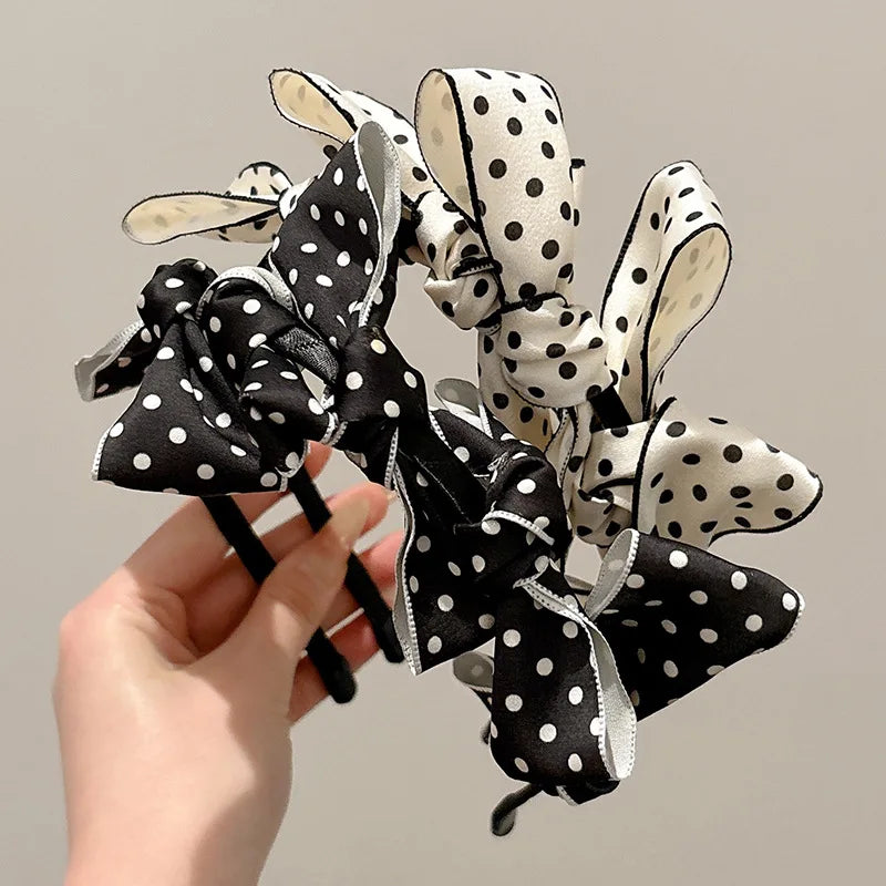 Korean Style Polka Dot Bow Headband – Double-Sided Hair Hoop, Elegant & Cute Hair Accessory for Women