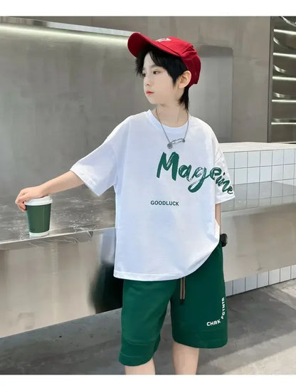 Korean Thin Sports Summer Two-Piece Set Boys Summer Set New Children's Summer Medium and Large Children's Boy