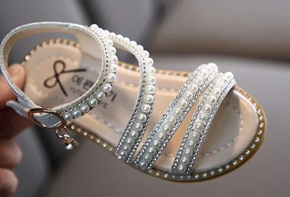 Summer Children's Sandals Korean Style Open-toe Kids Girls Causal Rhinestone Pearl Flats Sandals Fashion Princess Dress Shoes