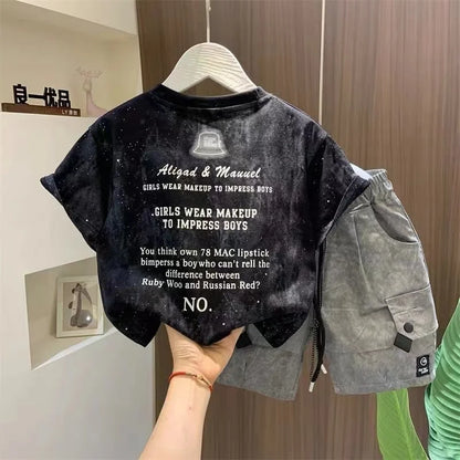 Children Boutique Summer Outfits 2025 New Boys Sleeveless Hat Letter T-Shirt And Pocket Shorts 2pcs Fashion Set Kid Sport Suit