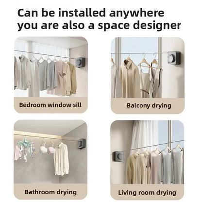 Retractable Clothesline Indoor Invisible Retracting Clothes Drying Laundry Line Wall Mounted Non-Sagging Clothes Hanger Line