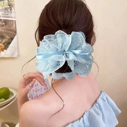 Lace Scrunchies for Women Elastic Hair Bands Ponytail Holders Tie Solid Color Hair Hoop Scrunchy Rubber Bands Women Hair Ring