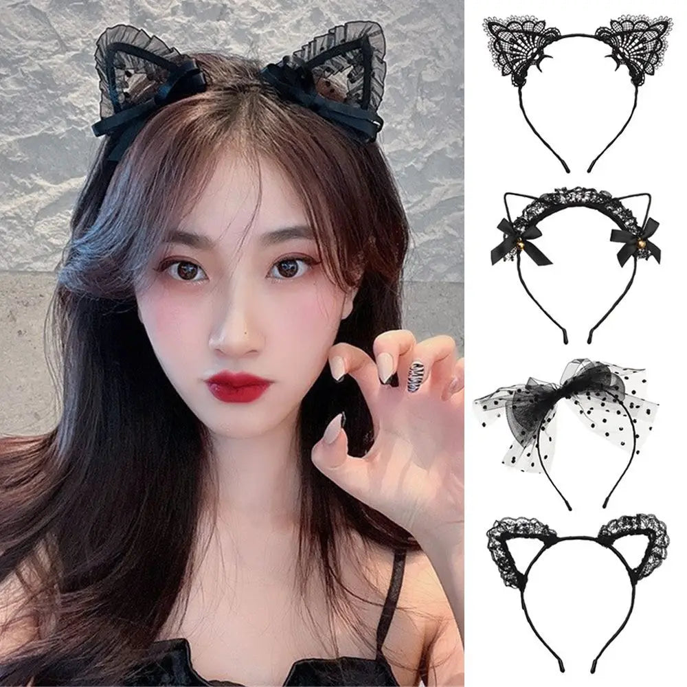 Cute Lace Cat Ears Headband Fancy Dress Hairband Women Girls Cosplay Headwear Masquerade Anime Costume Party