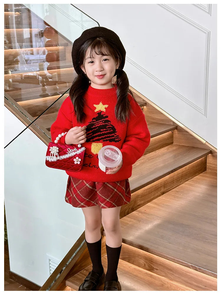 Sweet Bow Children's Small Square Shoulder Bag Sequin Lace Princess Girls Crossbody Bags Pearl Handle Coin Purse Handbags Gifts