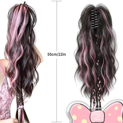 Boxer braid hair clips, Sweet Cool Style Women's Hair Extensions, Short Curly Hair with Long Ponytail Claw Clip, Daily Use