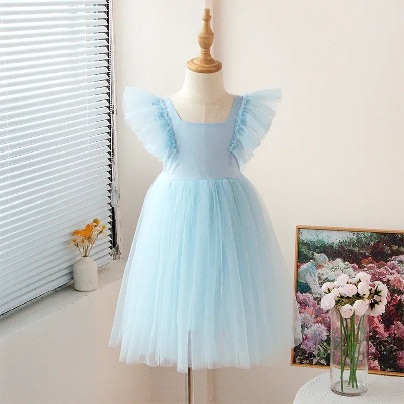 New Little Girls Party Dress for Princess Dress Solid Child Clothes Flower Girl Birthday Princess Dress for Kids