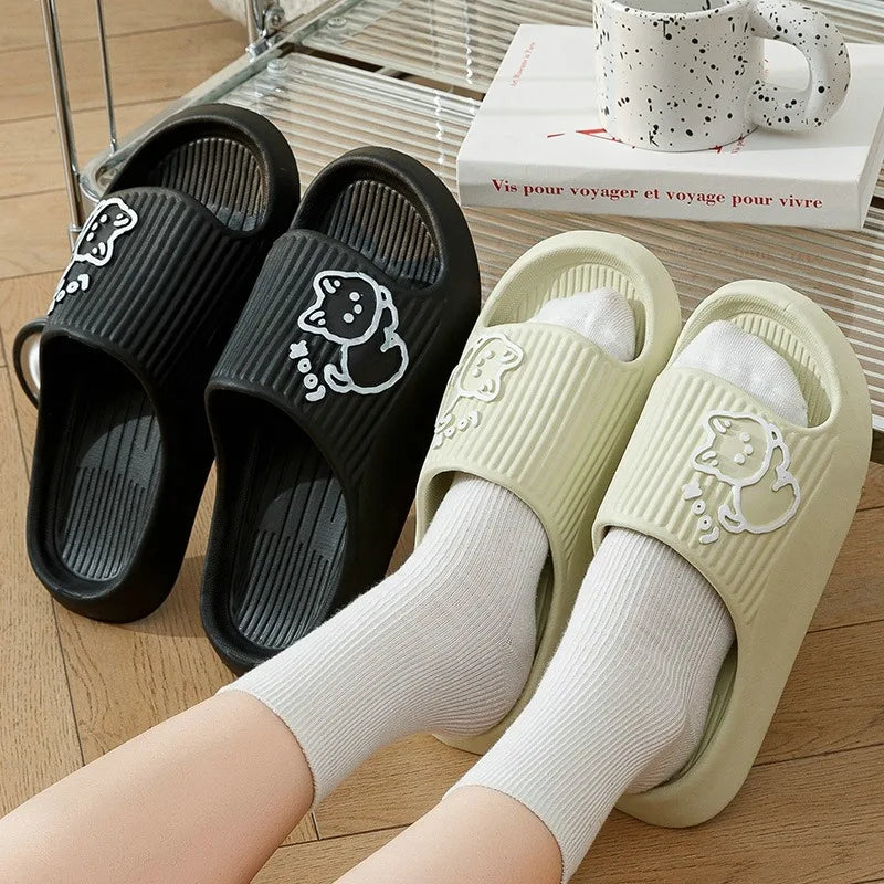 Summer Slippers Bathroom Platform Non-Slip Home Bear Cartoon Flip Flops Beach  Sandals Slides Indoor Outdoor