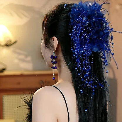 Fashion Fairy Butterfly Feather Tassel Hair Claw Shark Clips Temperament Mesh Flower Claw Clip Women Headwear Hair Accessories