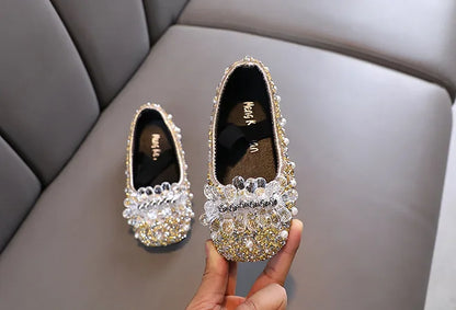 Kids Girl Shoes New Girls Princess Shoes Fashion Children Sequins Bling Bow Shoe Kid Rhinestone Non-slip Flat Shoe