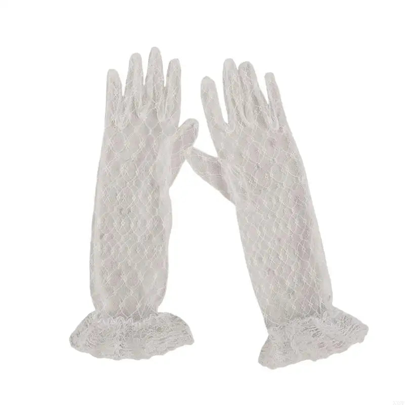 1 pair Lace Gloves for Little Kids Ages 3 to 12 Year Flower Girls Mittens White