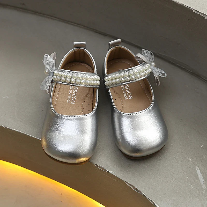 New Spring Autumn Kids Leather Shoes Side Bowknot Little Girls Dress Flat Shoes Elegant Children Princess Ballet Shoes for Party