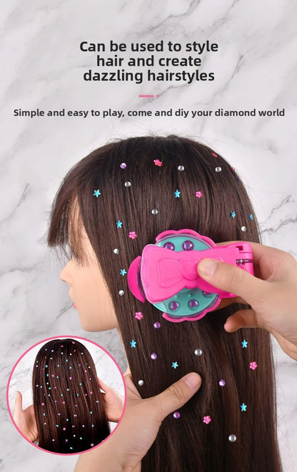 Girls Role Play Diamond Hair Accessories DIY Craft Set Magic Stamping Bling Stickers Princess Dress Up Birthday Gift Toy