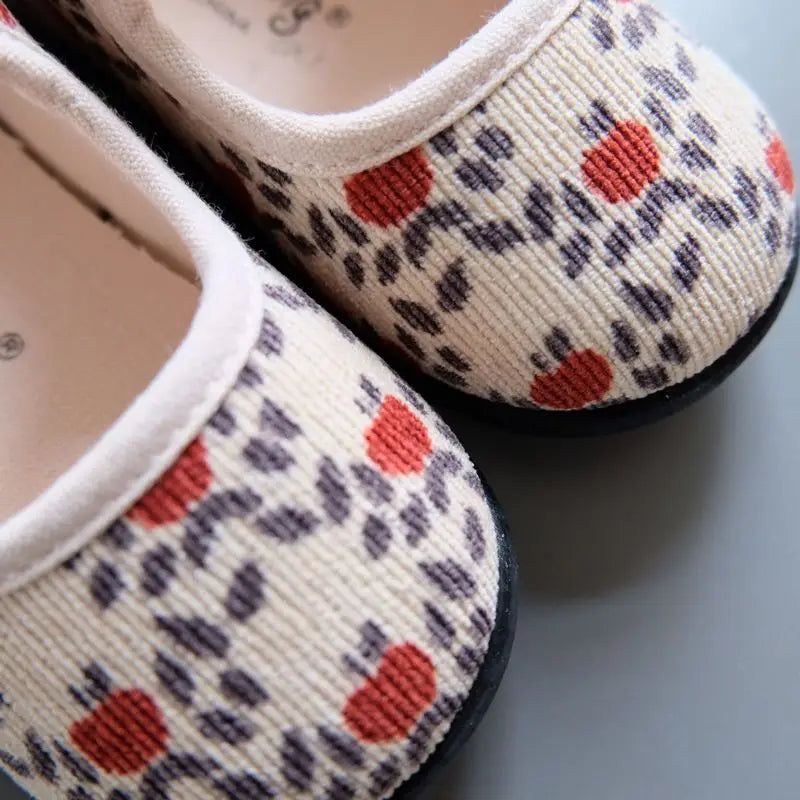 New Corduroy Floral Canvas Shoes Girls Square Mouth Indoor Shoes Soft Soled Non-slip Shoes