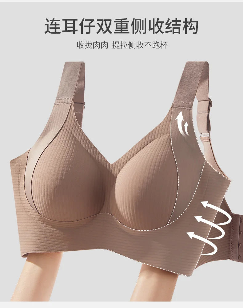 Women's Seamless Underwear Thin with Removable Pads Comfortable Wireless Adjustable Bra Tops Pull-up Anti-sagging Bra