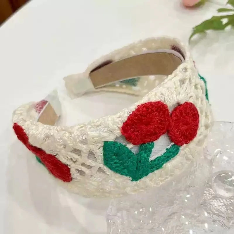 Sweet Embroidery Flower Kids Hair Hoops Colorful Knit Woolen Autumn Winter Wide Hairband for Girl Headwear