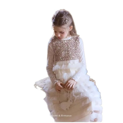 New Summer Party Dress for Kids Girls Sequined Sleeveless Mesh Cake Princess Dress Fashionable and Comfortable Skirt S4016