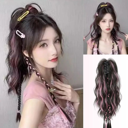 Boxer braid hair clips, Sweet Cool Style Women's Hair Extensions, Short Curly Hair with Long Ponytail Claw Clip, Daily Use