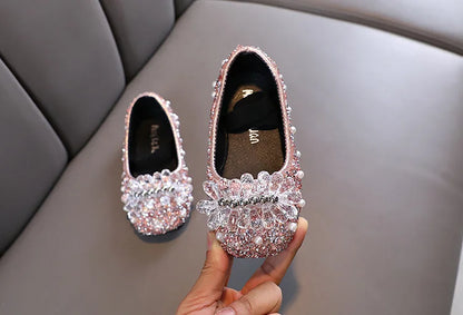 Kids Girl Shoes New Girls Princess Shoes Fashion Children Sequins Bling Bow Shoe Kid Rhinestone Non-slip Flat Shoe