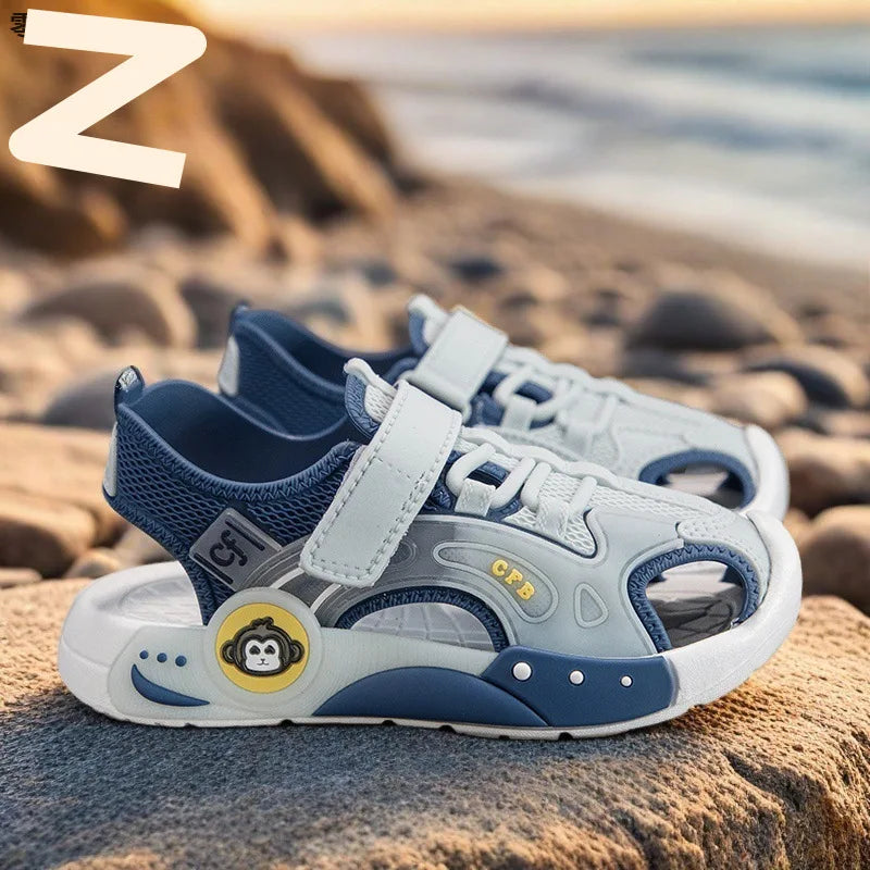 New summer sports toe sandals with anti slip soft bottom for boys, small, medium, and large children, and casual beach sandals f