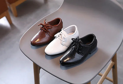 Boy Leather Shoe Black White Versatile Children's Flats for School Performance Causal Fashion Lace-up Kids Formal Uniform Shoes