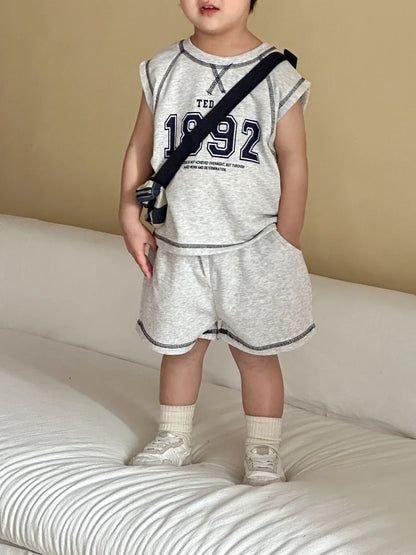 Summer New Children Short Sleeve Clothes Set Boys Letter Print T Shirts 2pcs Suit Girls Vest Dress Kids Brother Sisters Set