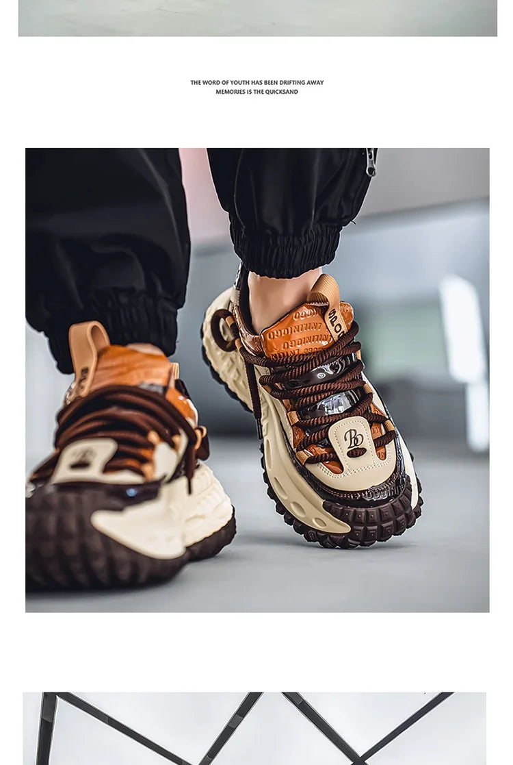 New Thick Soled Height Increasing Men's Casual Shoes 2025 Spring Color Blocked Comfortable Fashion Trend Low Cut Chunky sneakers   (Available)