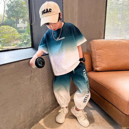Summer teenager Boys Sports Suit Letter T Shirt + hip hop shorts Pants Kids Clothes Tracksuit 4 5 6 7 8 9 10 11 12 Years