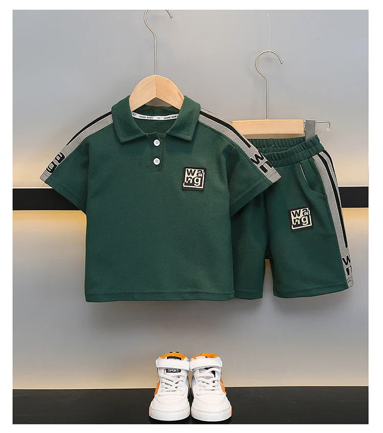Boys Summer Polo Shirt Set New Baby Short-sleeved Two-piece Set Boys Children's Foreign Children's Clothing
