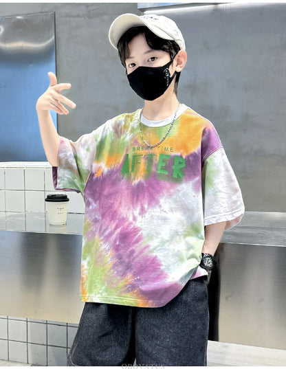 Korean Child Tee Top Clothing School Kids Summer Short Sleeve T-Shirt for Boys O-Neck Casual Tshirt Kids Luxury Clothes Costume
