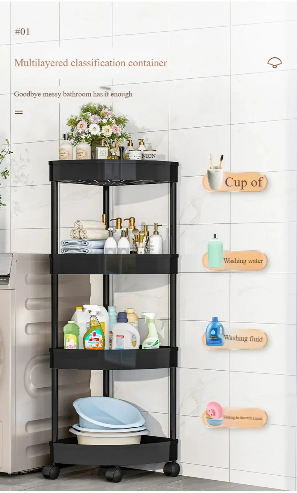 Tier Storage Shelf Rolling Cart Movable Bathroom Corner Triangle Shelfs Bathroom Corner Cabinet Shelf Rolling Storage Cart