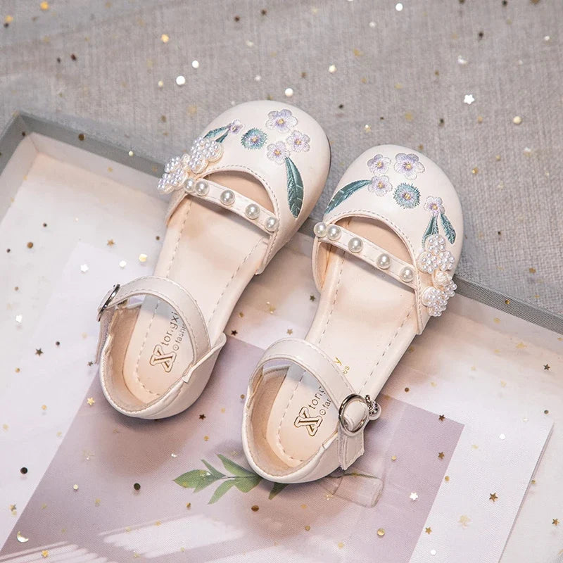 Summer Non-slip Sole Toddler Dance Flats with Beaded Princess Elegant Party Shoes