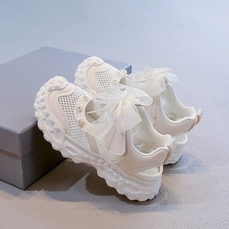 Summer Children School Running Sandals Sweet Breathable Girls Mesh Sports Sandals Non-slip Fashion Kids Princess Cut-outs Shoes