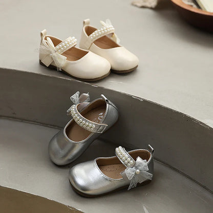 New Spring Autumn Kids Leather Shoes Side Bowknot Little Girls Dress Flat Shoes Elegant Children Princess Ballet Shoes for Party