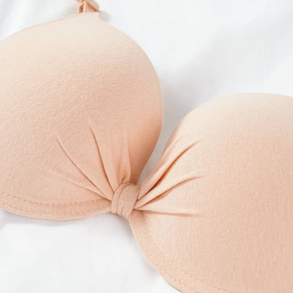 Women's Sexy Cotton Gathered Bra Deep V Underwire Ladied  Brassiere Push Up Lingerie Solid Bras Backless Intimate Underwear (Available)